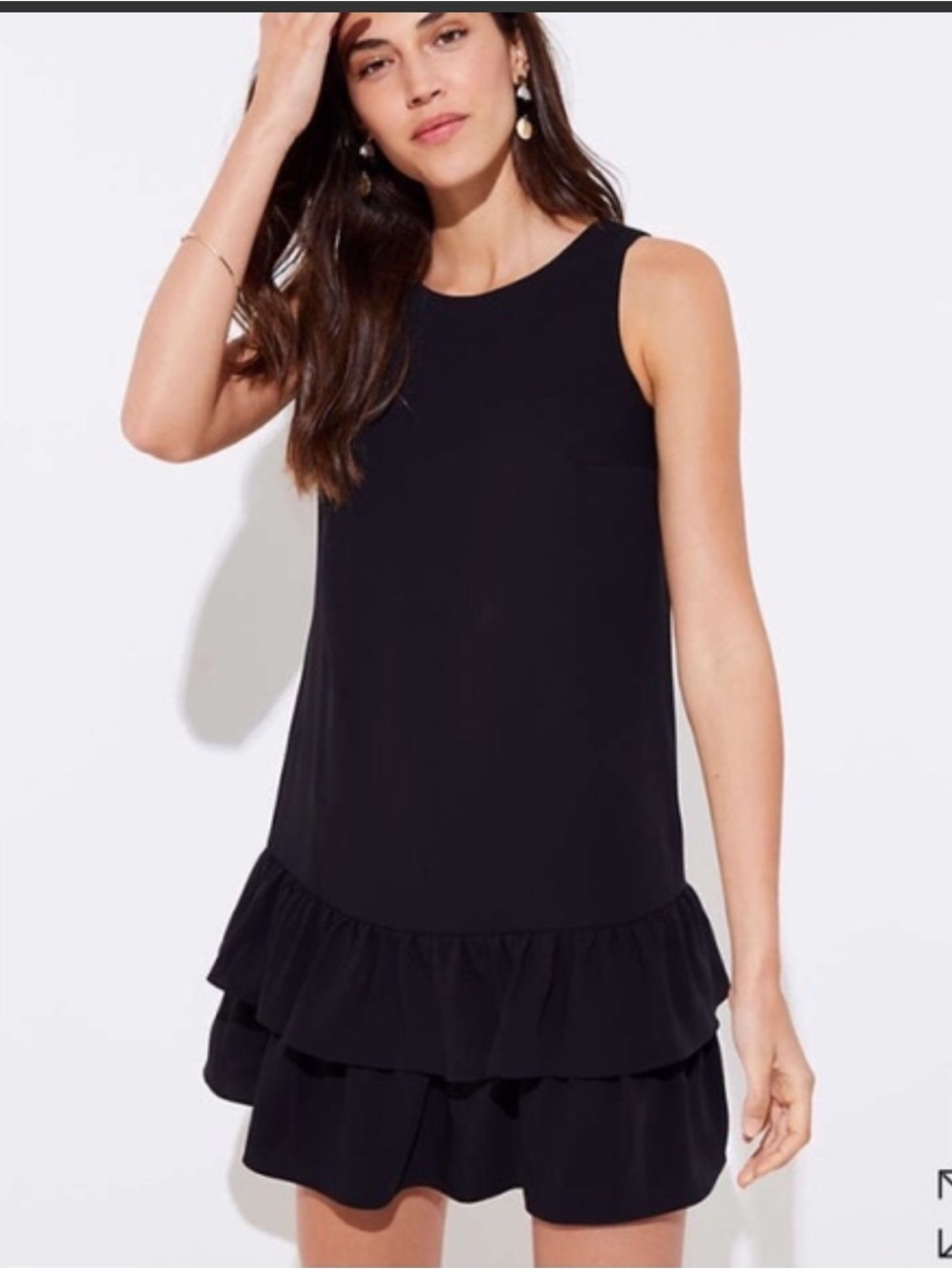 NWT retail $89.50 size 8P #LOFT “Black Sleeveless Cutout Flounce Swing Dress”.